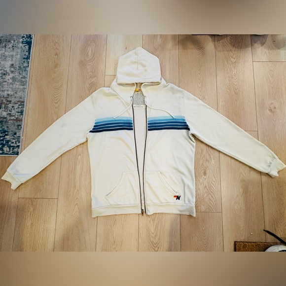 Aviator Nation Other - Aviator Nation Cream Zip-Up Sweater with Blue Stripes